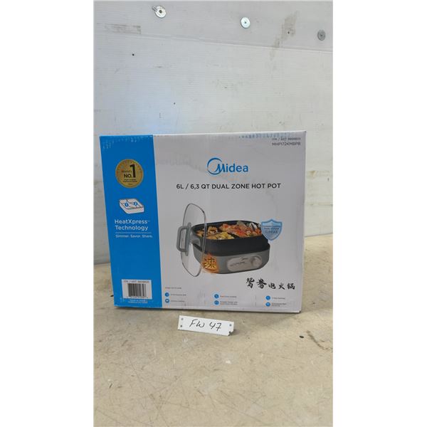 New Midea 6L/6.3-Quart Dual Zone Hot Pot, Model MHP172KMBPB, HeatXpress, 1600W, Ceramic Coating