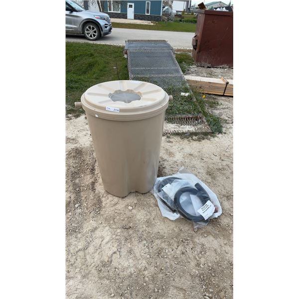 Rain Barrel with Lid and Screen, and New Black Hose Rain Barrel Kit