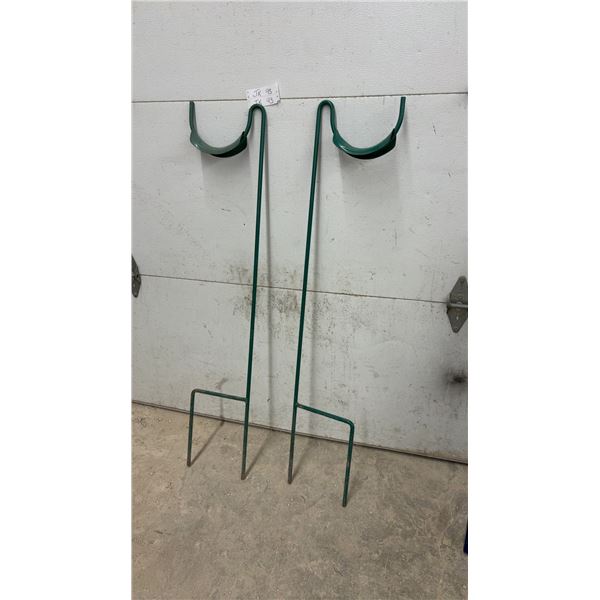 Pair of Green Metal Ground Stake Hose Holders