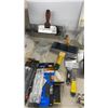 Image 4 : Tote Full of Drywall and Taping Tools: Stanley Panel Carry (2), Trowels, Mud Pans, Sanding Blocks