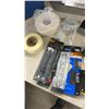 Image 5 : Tote Full of Drywall and Taping Tools: Stanley Panel Carry (2), Trowels, Mud Pans, Sanding Blocks