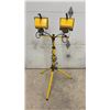 Image 5 : Dual-Head Halogen Work Light on Yellow Adjustable Tripod Stand with Protective Grilles