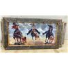 Image 4 : Set of 3 Rustic Framed Rodeo Prints, Bull Riding, Barrel Racing, and Calf Roping Scenes, Largest