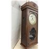 Image 2 : Antique Carved Wood Wall-Mounted Pendulum Chime Clock with Key, Early 20th Century, 32 × 13”