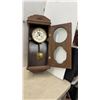 Image 5 : Antique Carved Wood Wall-Mounted Pendulum Chime Clock with Key, Early 20th Century, 32 × 13”