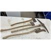 Image 1 : Vintage Hand Tool Lot: Double-Bit Felling Axe, Hatchet, Pickaxe, and Brush Hook