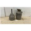 Image 1 : Vintage Galvanized Metal Milk Can with Handle and Matching Galvanized Metal Funnel