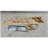 Image 11 : Vintage Hand Saw Collection Including Disston, Backsaw, and "Visitors Welcome" Novelty Saw