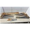 Image 1 : Vintage Hand Saw Collection Including Disston, Backsaw, and "Visitors Welcome" Novelty Saw