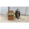 Image 2 : Vintage Singer Automatic Electric Iron, Bromwell's Measuring-Sifter, Oil Lamp