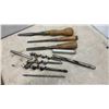 Image 11 : Vintage Wooden Carpenters Toolbox With Auger Bits, Chisels, Gouges, Brace Drill, Hand Saw