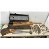 Image 1 : Vintage Wooden Carpenters Toolbox With Auger Bits, Chisels, Gouges, Brace Drill, Hand Saw