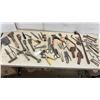 Image 1 : Assortment of Vintage Tools Including Pipe Wrenches, Tin Snips, Spanners, Pliers, Shovel