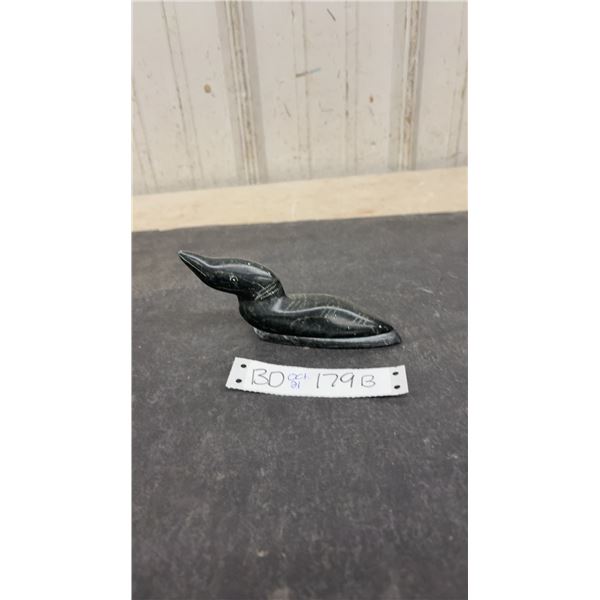 Vintage Loon Soapstone Carving With Art and Carving Number Stickers, 6.5” Long