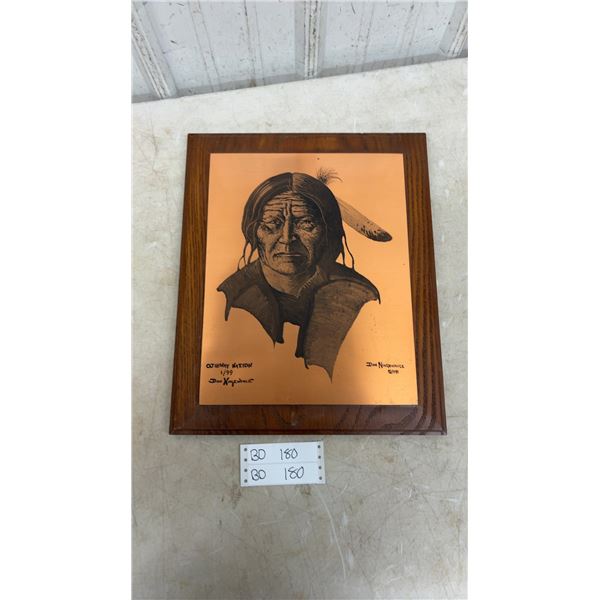 Vintage First Nations Ojibway Copper Print Mounted in Wood Frame 1/99 by Don Ningewance 17” x 14”