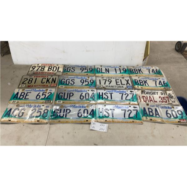 Manitoba License Plates: 16 Assorted Friendly Manitoba and Other License Plates