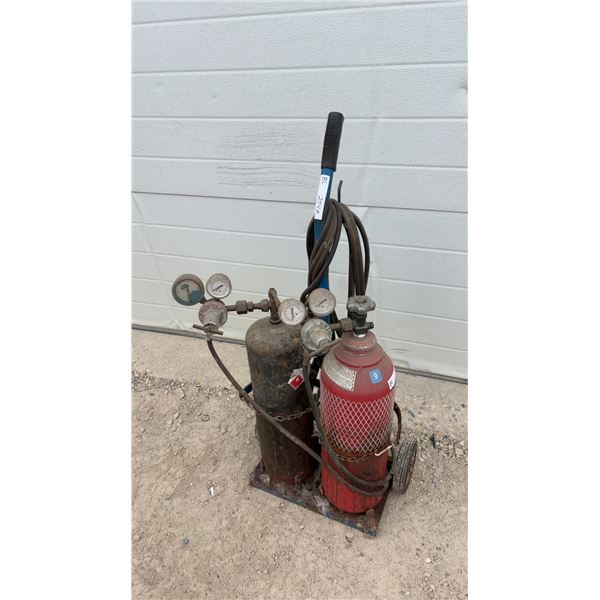 Uniweld Oxygen and Acetylene Welding Torch Set with Tanks, Gauges, Hoses, and Cart