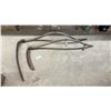 Image 1 : Pair of Vintage Hand Scythes with Curved Wooden Snaths and Rusted Metal Blades