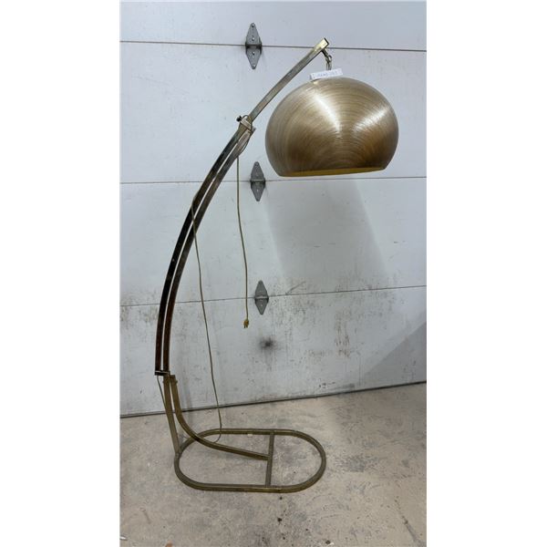 Mid-Century Modern Laurel Brass Arc Floor Lamp With Spun Fiberglass Dome Shade, circa 1960s-70s