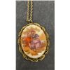 Image 15 : 2 Lockets with Chains, Germany Necklace, Vintage Gold Tone Porcelain Pendant Necklace - 20” Chain