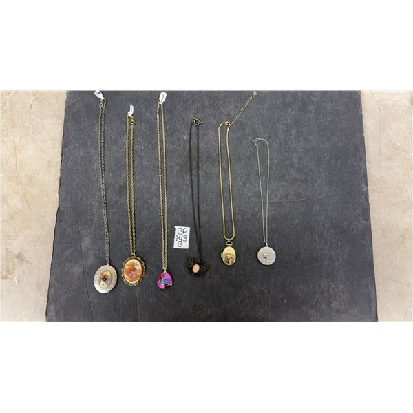2 Lockets with Chains, Germany Necklace, Vintage Gold Tone Porcelain Pendant Necklace - 20” Chain