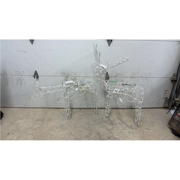 2 Large Motorized Reindeer with Lights and Pegs, 48” x 32” and 26” x 40”