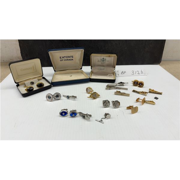 Vintage Men's Cufflinks and Tie Clips Including Century, Kiwanis, and Brunswick with Eaton's