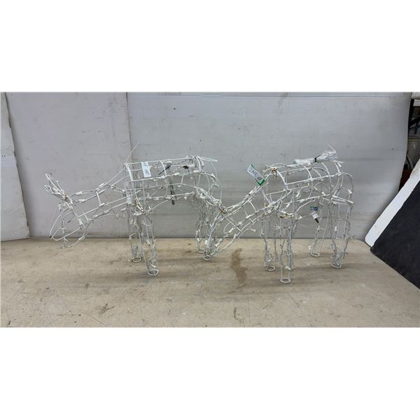 Pair of White Wireframe Light-Up Christmas Reindeer With Mini-Lights, 17 × 24”