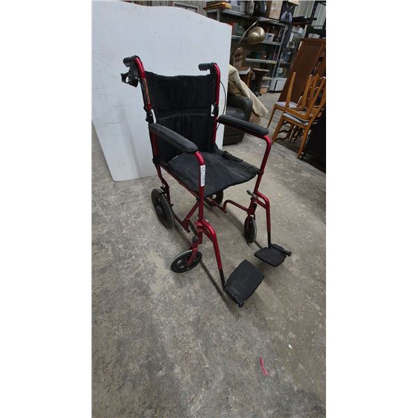 Drive Medical Lightweight Expedition Transport Chair with Red Frame and Loop Handbrakes