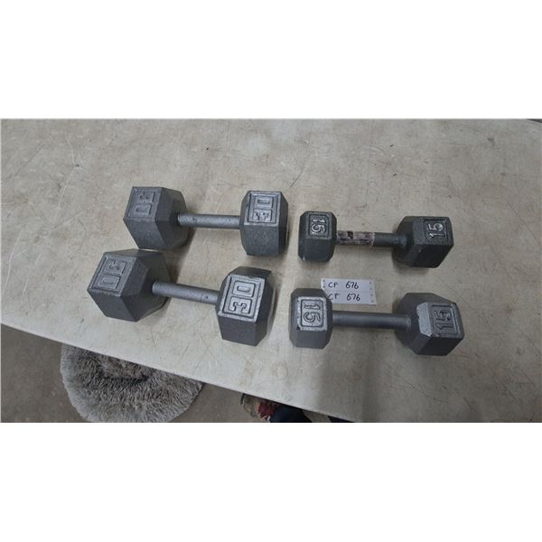 Cast Iron Hexagonal Dumbbells, Pair of 30-Pound and Pair of 15-Pound