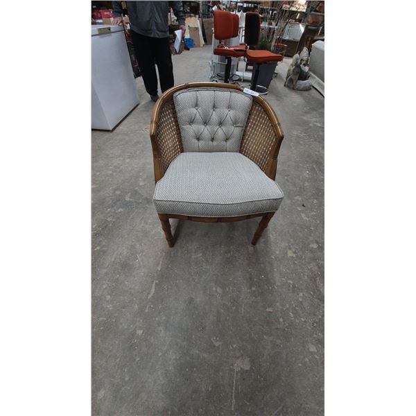 Cane and Tufted Barrel Chair