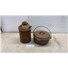 Image 1 : Vintage Smart No. 8 Cast Iron Dutch Oven with Lid and Antique Metal Can with Spout