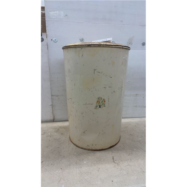 Vintage Cream Metal Flour Container with Floral Decal, 24 × 17”