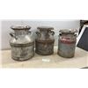 Image 1 : Three Vintage Galvanized Steel Milk Cans with Painted Identifiers, Including W.F. Phillips