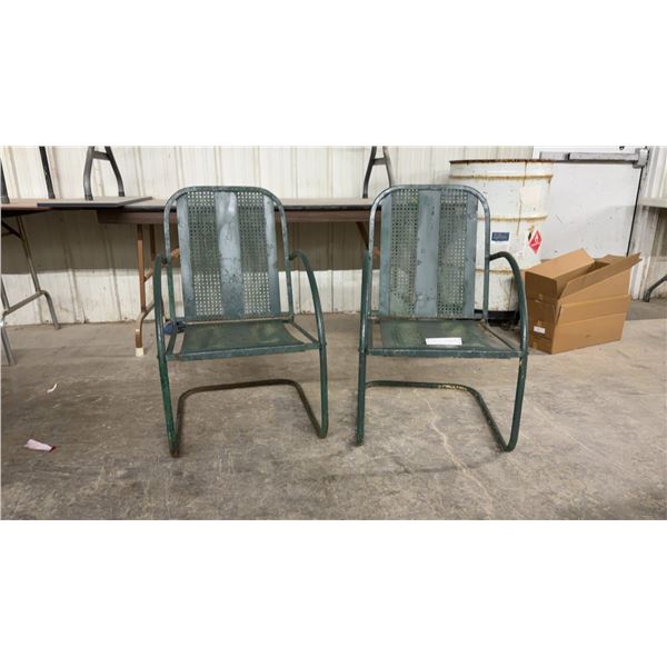 Pair of Vintage Mid-Century Green Metal Cantilever Patio Chairs
