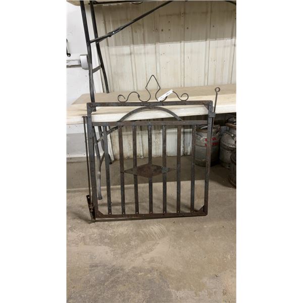 Antique Wrought Iron Garden Gate with Scrollwork Crest and Diamond Accent, 39 × 32”