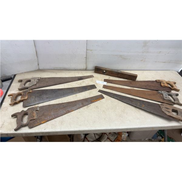 Vintage Wooden Handle Hand Saws and Wooden Level