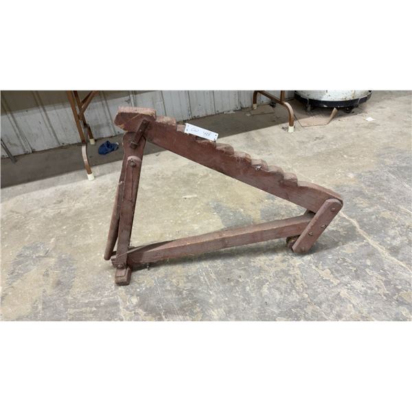 Antique Wooden Wagon Jack with Notched Lifting Arm and Lever