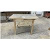 Image 1 : Antique Distressed Wood Farmhouse Side Table with Turned Legs, 28 × 39 × 24”