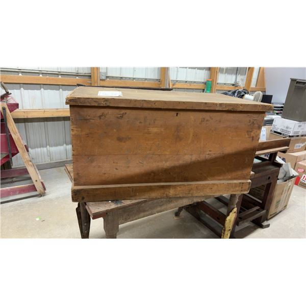 Antique Rustic Wooden Storage Chest with Hinged Lid and Metal Drop Handles, 20 1/2 × 40 × 23”