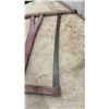 Image 3 : Antique Wooden Bucksaw with Red-Painted Y-Shaped Stretcher and Wire Tensioning System