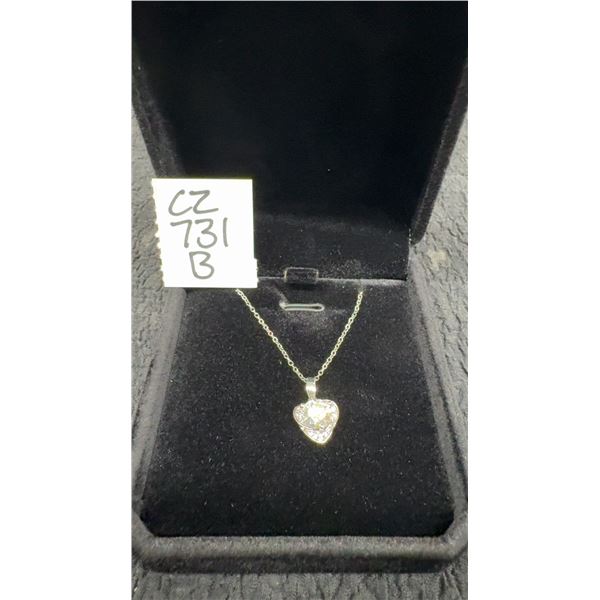 925S 1.0ct Moissanite Lab Diamond Swirl Heart Necklace, 16”-18”, 925S With White Gold Overlay, D