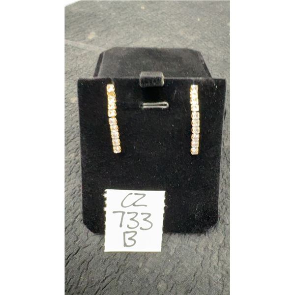 18K Gold Plated 2.5mm Princess Cut Simulated Diamond Tassel Earrings, 1” Long