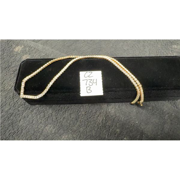 18K Gold Plated 2.5mm Princess Cut Simulated Diamond Tennis Necklace, 18” Long