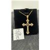 Image 1 : 18K Gold Plated 46.0mm Simulated Diamond Cross Necklace, 18” Long