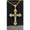 Image 2 : 18K Gold Plated 46.0mm Simulated Diamond Cross Necklace, 18” Long