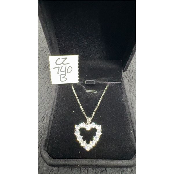 Platinum Plated 2.4tcw Simulated Diamond Heart Necklace, 16”-18” Long