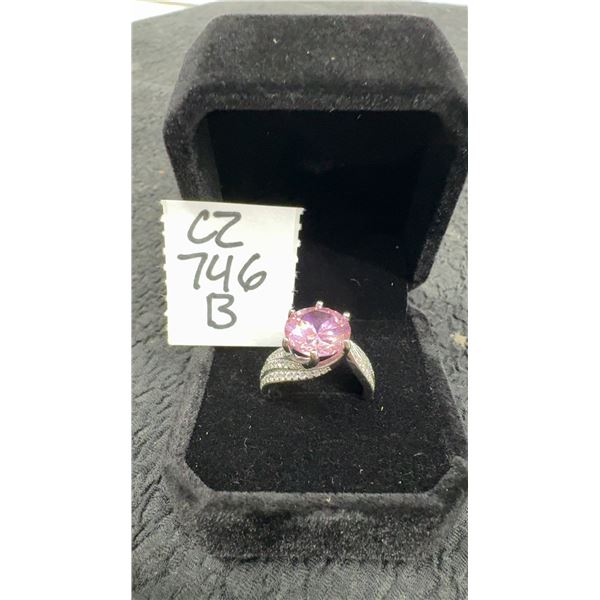 Platinum Plated 4.5 Carat Lab-Created Pink Sapphire Tri-Band Ring, Resizeable