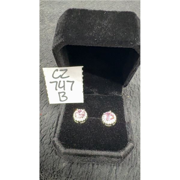 925S 1.0ct Each Lab-Created Pink Sapphire Stud Earrings in Sterling Silver with White Gold Overlay