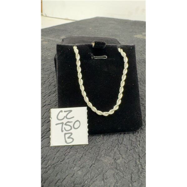 925S 3.0mm Twisted Rope Necklace With White Gold Overlay, 19” Long